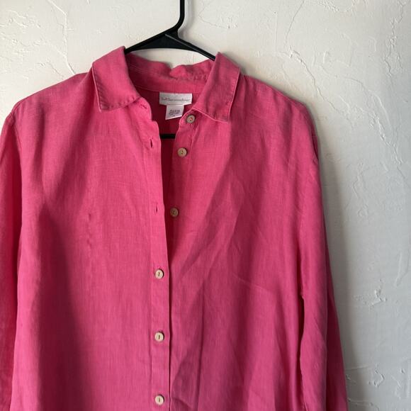 Soft Surroundings Shirt Womens Petite Small Pink Linen Button Up Long Sleeve USA - Picture 2 of 7